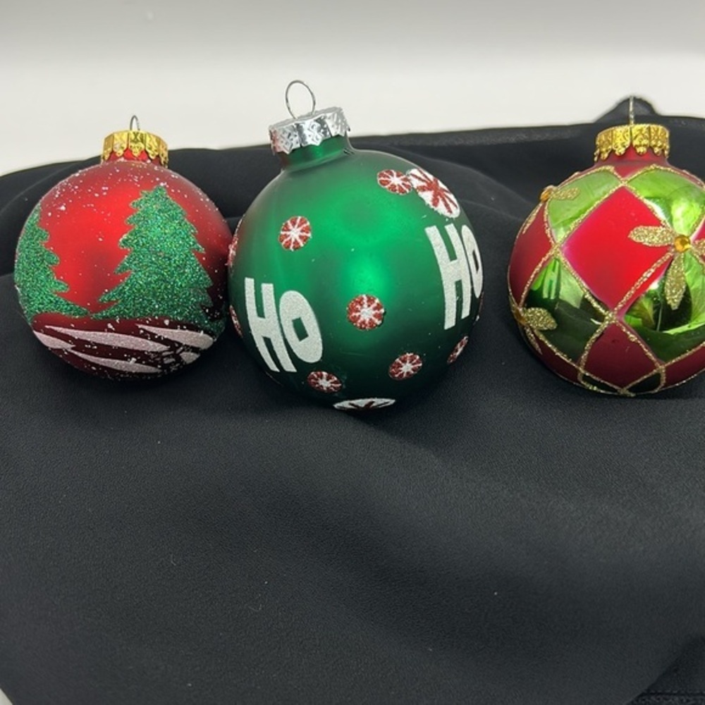 Festive Green and Red Holiday Ornaments Set
